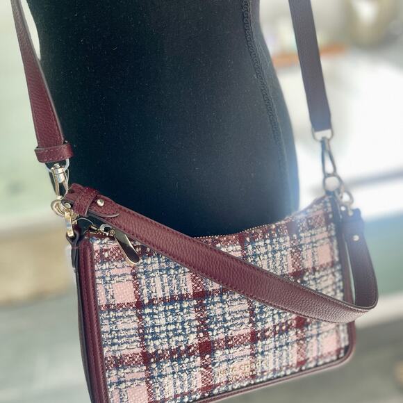 NWT Kate Spade medium Hudson tweed convertible bag in dark Merlot multi - Picture 12 of 13